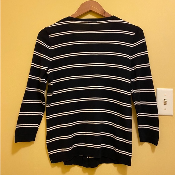 Talbots navy and white 3/4 sleeve cardignan - Picture 4 of 6